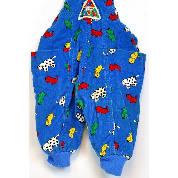 VTG Oshkosh Kennel Club Baby Boy 3-6 Mths Corduroy Overalls Romper Dogs Blue USA - Picture 8 of 12